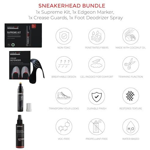 Haguepr Signature Shoe & Sneaker Cleaning Kit | Cleans White Sneakers, Nubuck, Canvas, Trainers, Sports Shoes | Shoes Cleaning Solution, Medium Brush, Eraser & Microfiber Towel (Supreme)