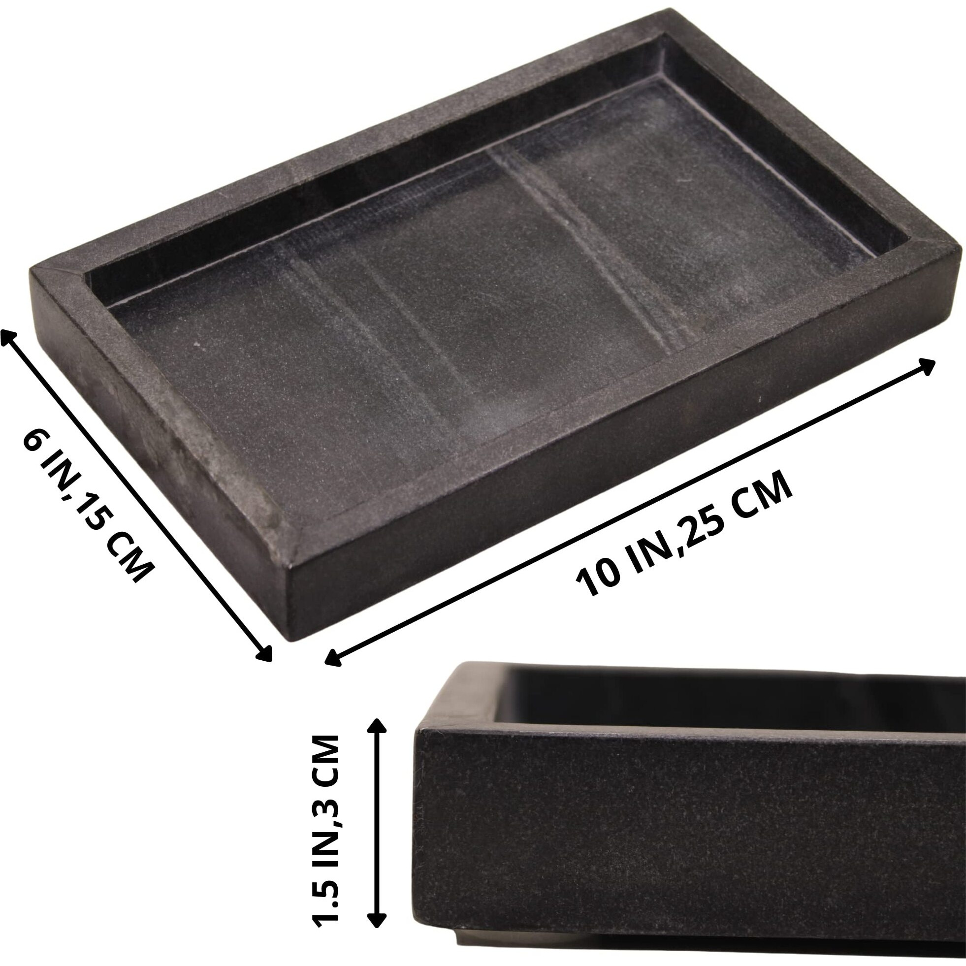 Kc Kullicraft Natural Marble Tray For Desktop/Kitchen/Vanity/Bathroom, Stone Organizer Tray For Coffee Table, Plate Holder For Tissues, Soap, Towel, Plant (Black Bright, Medium 10 X 6, Rectangular)