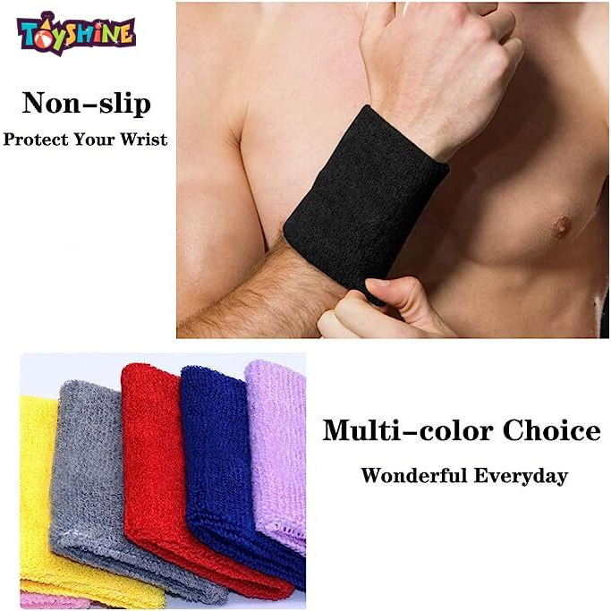 Toyshine Thick Cotton Wristbands, Athletic Sweat Bands For Sports Activities - Pack Of 5 Pairs Color May Vary (Sstp) - B Multi