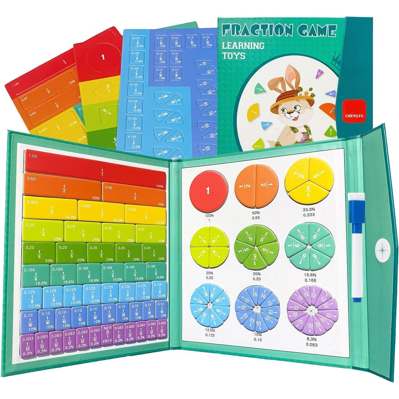 Mine Desire Magnetic Fraction Book Learning Toys For Kids, Arithmetic Teaching Montessori Toys, Brain Development Circles Educational Games, Wooden Book Set, Birthday Gifts For Boys, Girls
