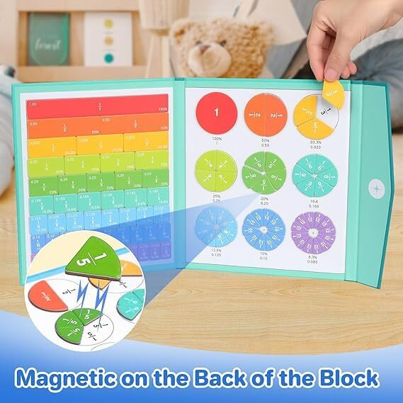 Mine Desire Magnetic Fraction Book Learning Toys For Kids, Arithmetic Teaching Montessori Toys, Brain Development Circles Educational Games, Wooden Book Set, Birthday Gifts For Boys, Girls