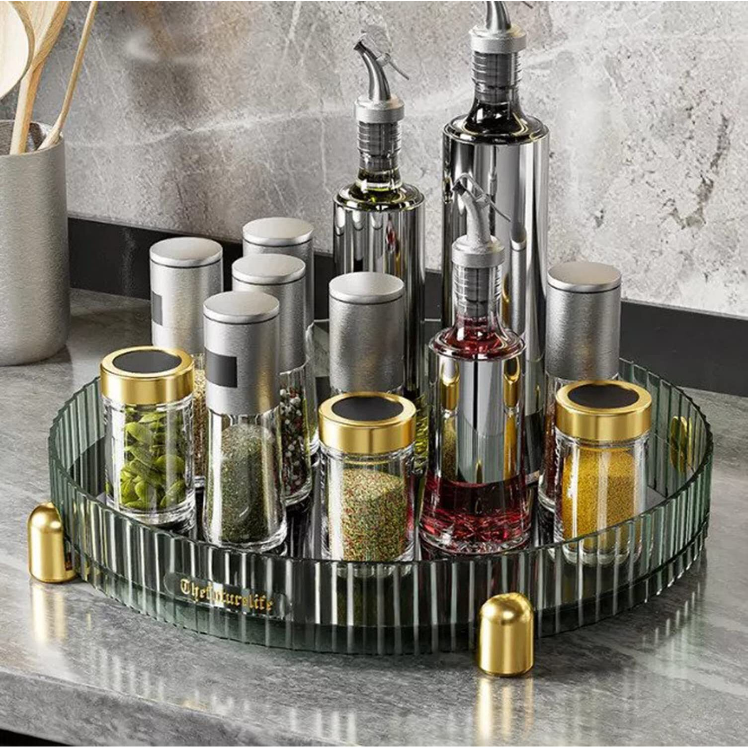 House Of Quirk Plastic Turntable Cabinet Organizer,Rotating Storage Spinner Kitchen Food Spices Rack Storage For Pantry,Fridge,Countertops,Bathroom Vanity Makeup Organizer (Green, Medium)