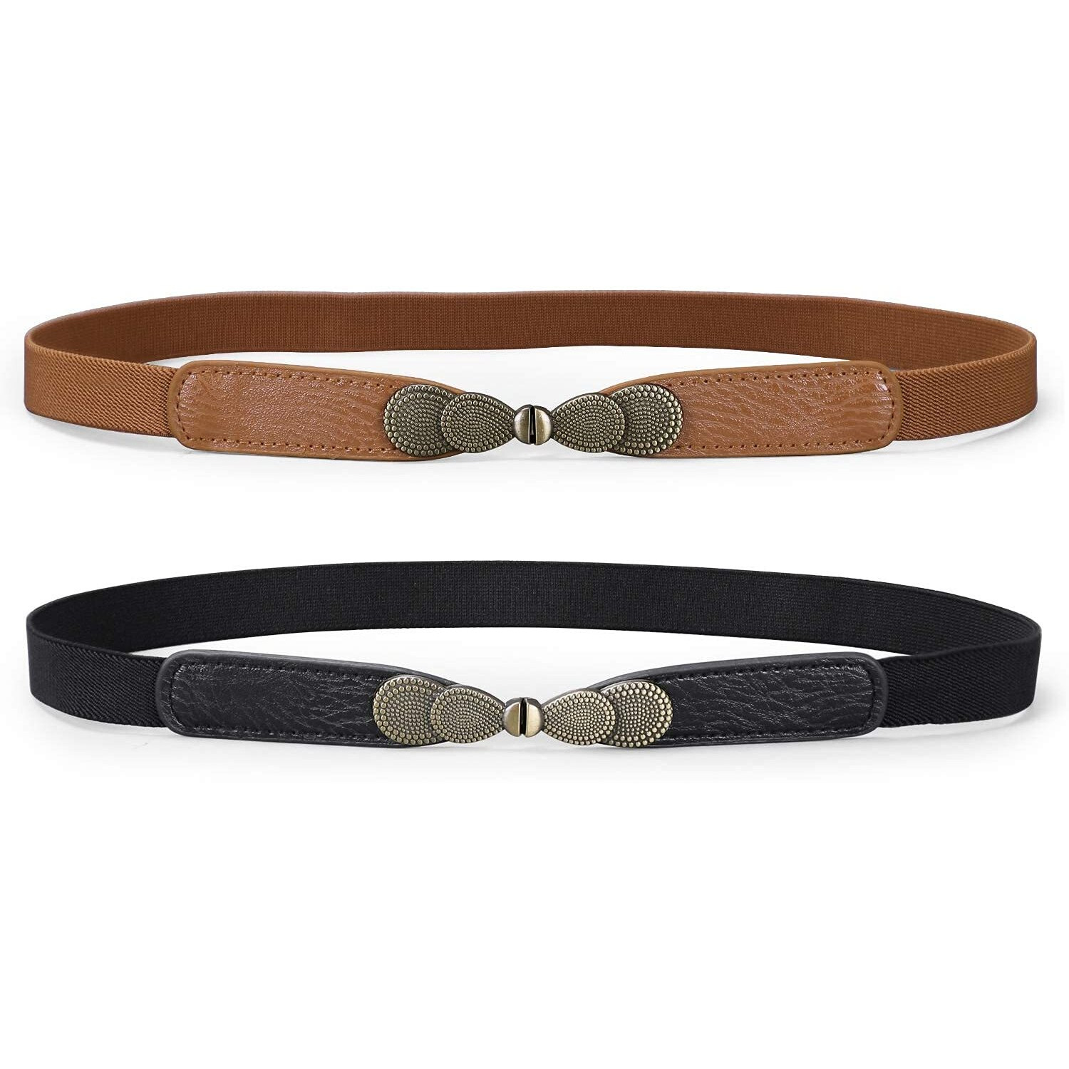 Palay Waist Belts For Women Dresses Stylish Leather Skinny Belt For Girls, Women Vintage Metal Buckle Retro Elastic Hip Belt Women Leather Belt Stretch Casual Belt For Women, (Black & Brown) - 2 Pcs