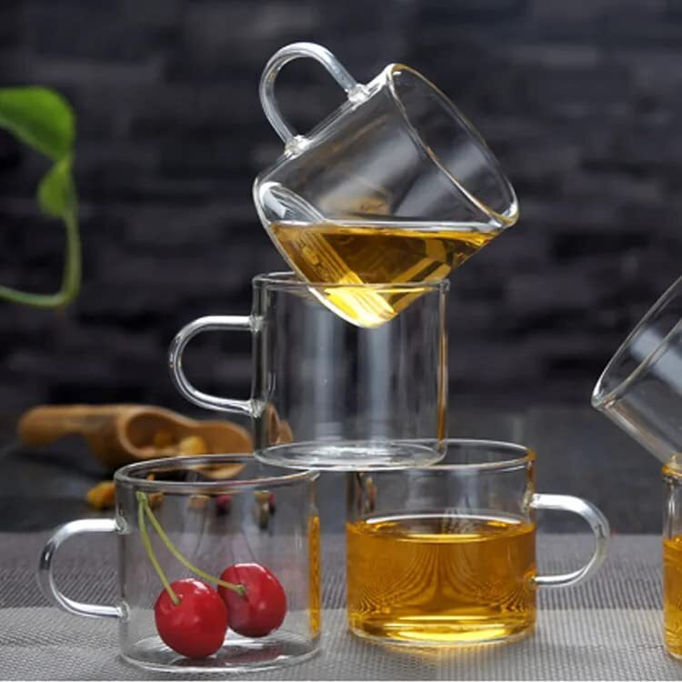 Ankul Borosilicate Square Glass Tea Pot With Heat Resistant Stainless Steel Infuser Perfect For Tea And Coffee Maker, Clear Glass Kettle With 4 Cups(550 Ml, Round With Cup)