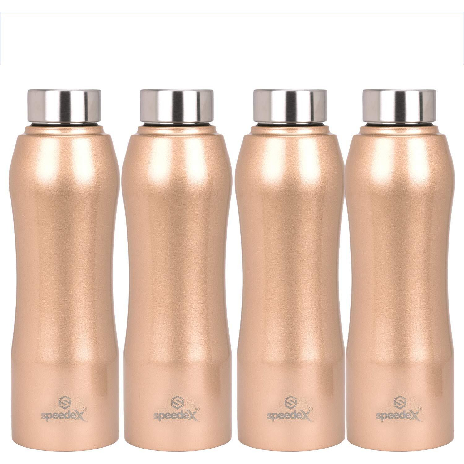 Speedex Stainless Steel Water Bottle 1 Ltr For School, Gym, Office Bottles 1 Litre For Boys, Girls, Men, Women, Kids, Fridge, Golden Colour, Set Of 4, Screw Cap