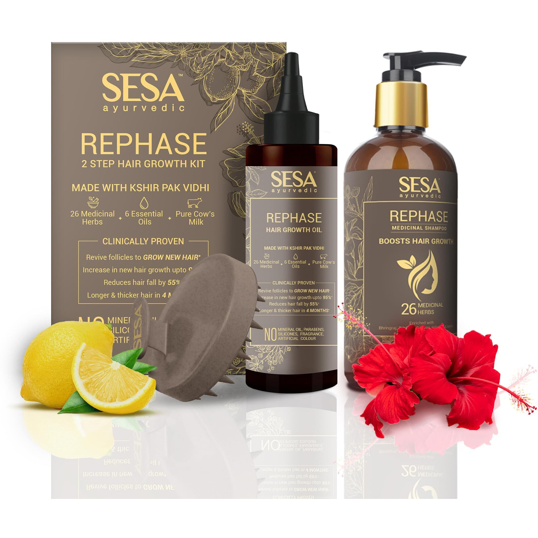 Sesa Ayurvedic Rephase 2 Step Hair Oil Kit And Rephase Shampoo 300Ml With 26 Herbs And 6 Essential Oils Help Control Hair Fall & Strengthen Roots With Massager Hair Combo For Women And Men