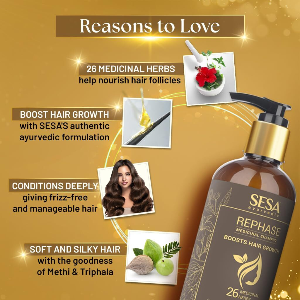 Sesa Ayurvedic Rephase 2 Step Hair Oil Kit And Rephase Shampoo 300Ml With 26 Herbs And 6 Essential Oils Help Control Hair Fall & Strengthen Roots With Massager Hair Combo For Women And Men