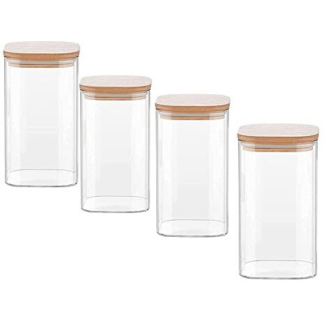 Femora Borosilicate Glass Jars With Wooded Lid| 1 Year Warranty| Multipurpose Airtight Storage Jar For Cookies, Snacks, Spices| Glass Jar 1000Ml| Set Of 4| Transparent Glass Jars For Kitchen Storage