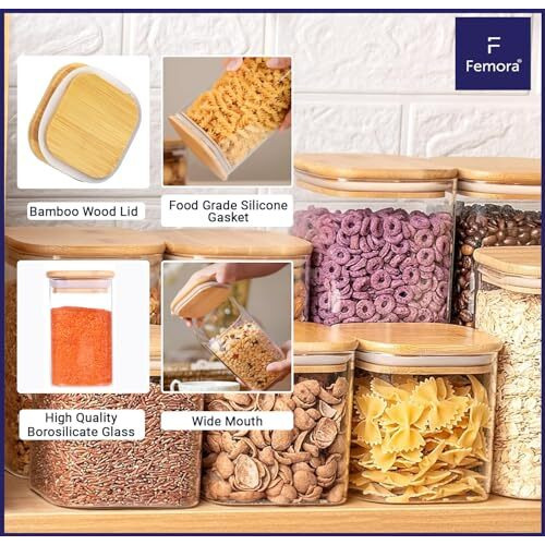 Femora Borosilicate Glass Jars With Wooded Lid| 1 Year Warranty| Multipurpose Airtight Storage Jar For Cookies, Snacks, Spices| Glass Jar 1000Ml| Set Of 4| Transparent Glass Jars For Kitchen Storage