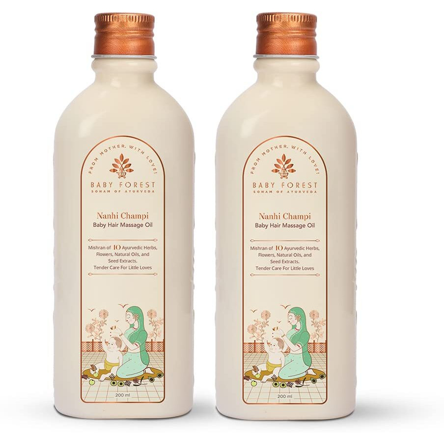 Baby Forest Nanhi Champi Baby Hair Massage Oil | 10 Ayurvedic Herbs & Oils | Heals Dry Scalp | Stimulates Hair Growth | Intense Nourishment | Sesame Oil & Coconut Oil |Pack Of 2 X 200 Ml Each