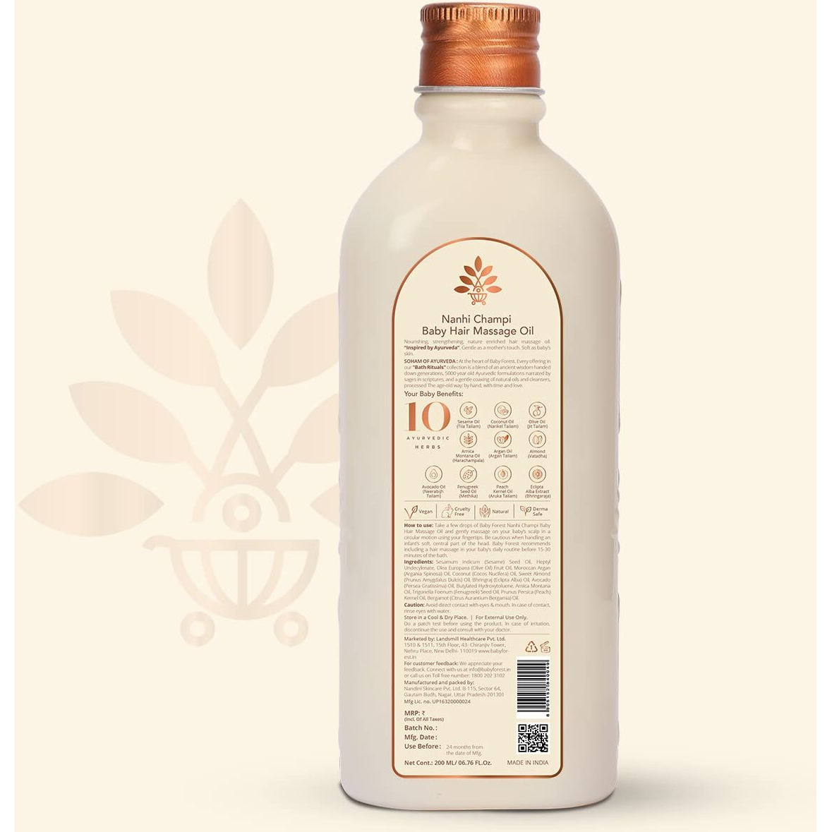 Baby Forest Nanhi Champi Baby Hair Massage Oil | 10 Ayurvedic Herbs & Oils | Heals Dry Scalp | Stimulates Hair Growth | Intense Nourishment | Sesame Oil & Coconut Oil |Pack Of 2 X 200 Ml Each