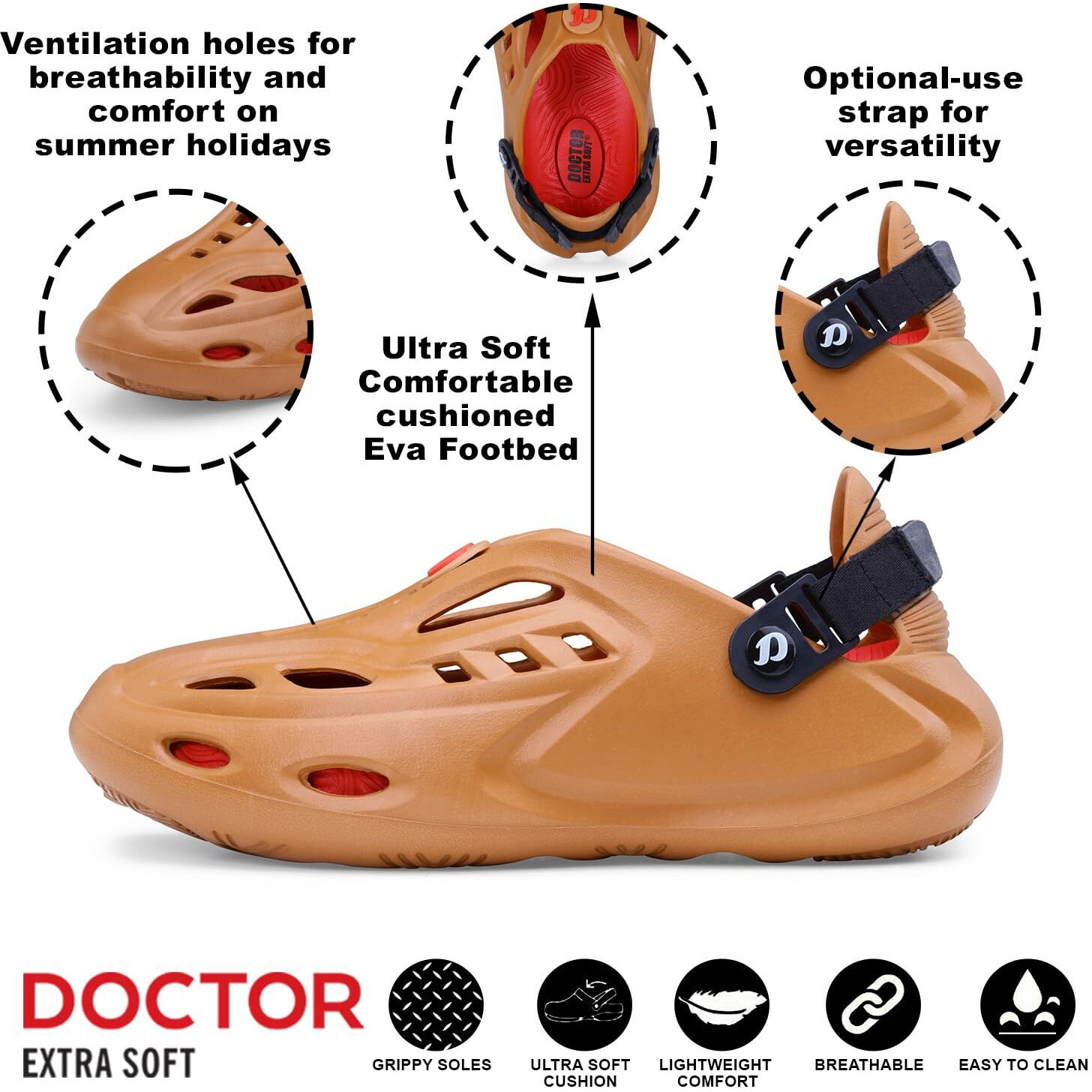 Doctor Extra Soft Men's Sports Extra Padding Casual Clogs/Sandals With Adjustable Back Strap For Adult| Comfortable & Lightweight| Stylish & Anti-Skid| Everyday Use Waterproof Mules Gents/Boys D-531
