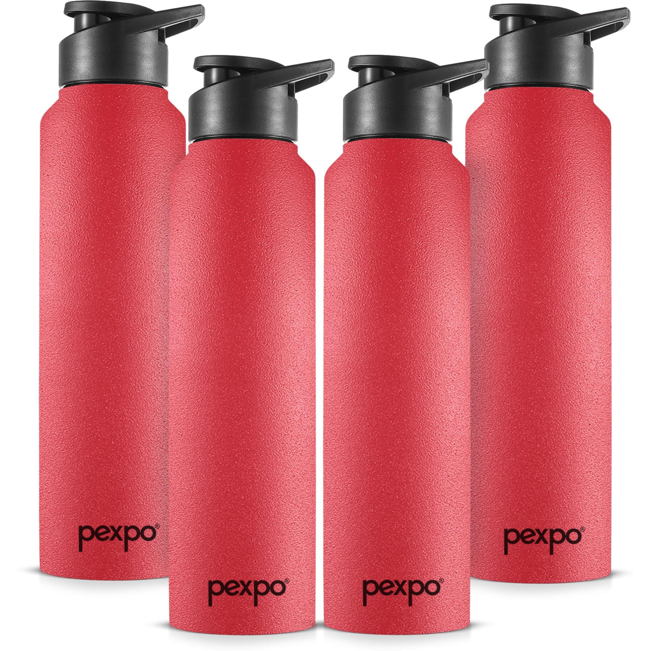 Pexpo Chromo Stainless Steel Sports/Fridge Sipper Water Bottle 750Ml, Crimson Red Pack Of 4 | Eco Friendly | Bpa Free | Water Bottle For Office, Gym, School, Yoga, Trekking, Men, Women And Kids