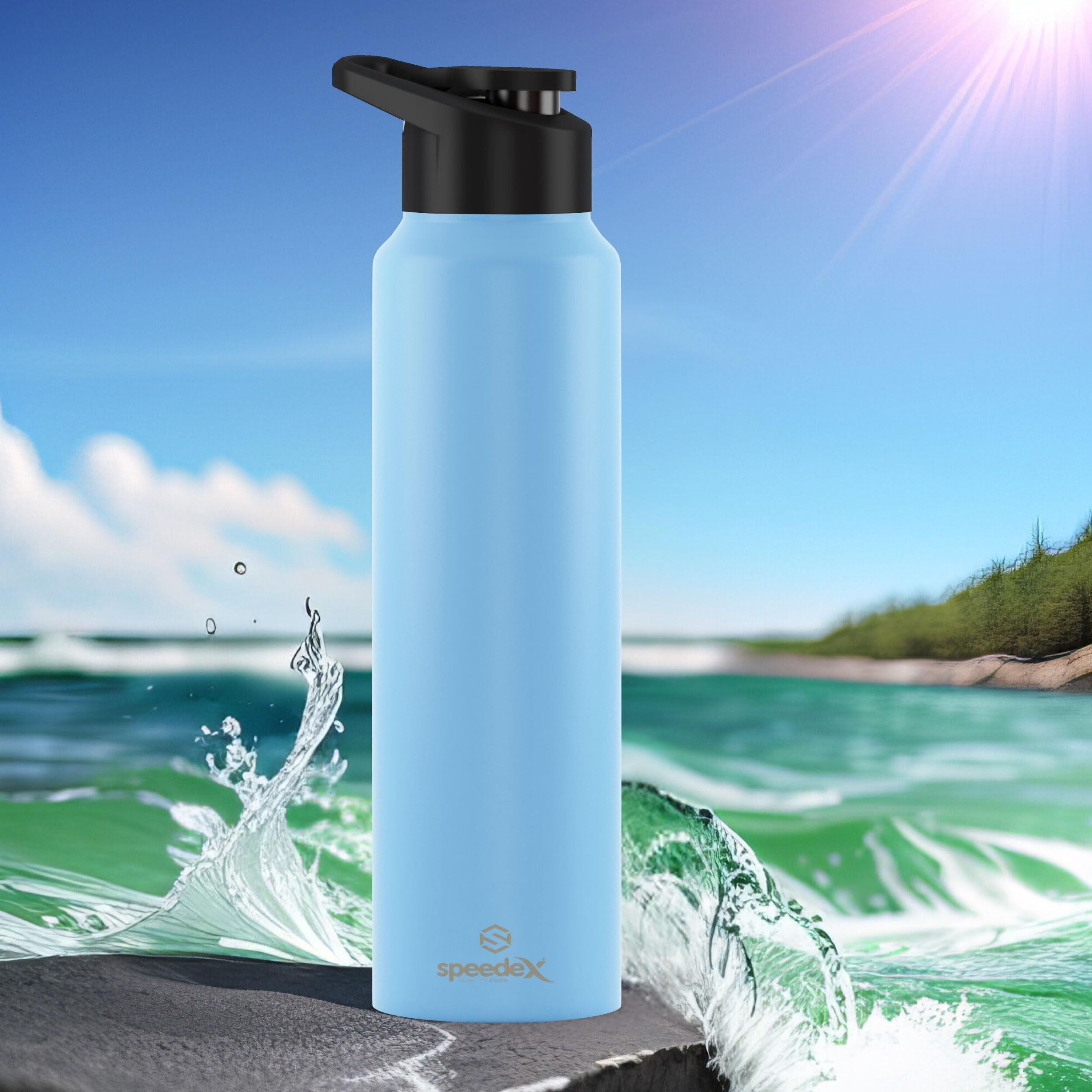 Speedex Stainless Steel Water Bottle 1 Litre, Leakproof Sipper Cap 1 Ltr, Pastel Blue, Bottles 1+ Litre For School, Gym, Office, Boys, Girls, Men, Women, Kids 1Ltr - 1000 Ml - Set Of 3