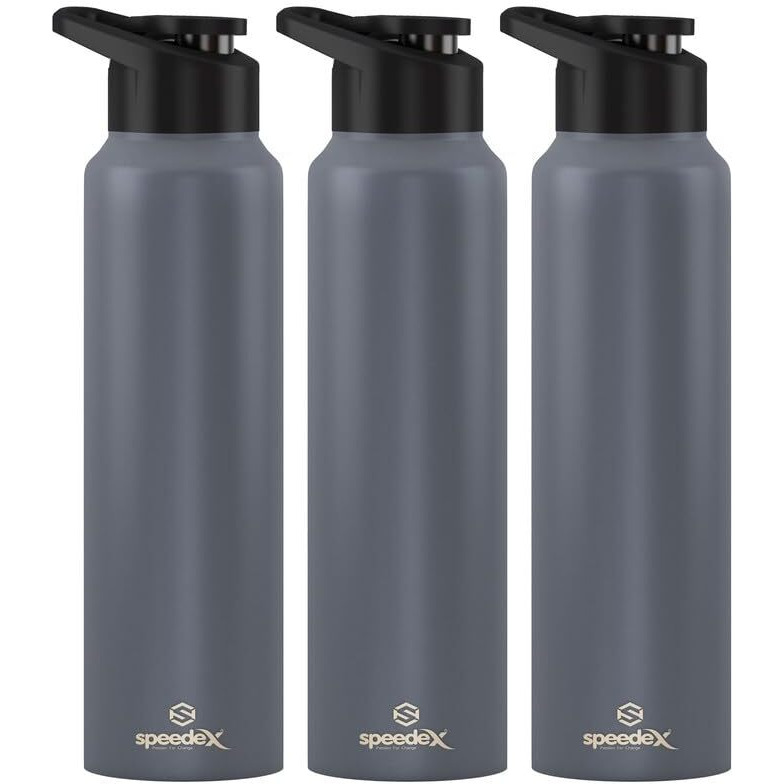 Speedex Stainless Steel Water Bottle 1 Litre, Leakproof Sipper Cap 1 Ltr, Dark Grey, Bottles 1+ Litre For School, Gym, Office, Boys, Girls, Men, Women, Kids 1Ltr - 1000 Ml - Set Of 3