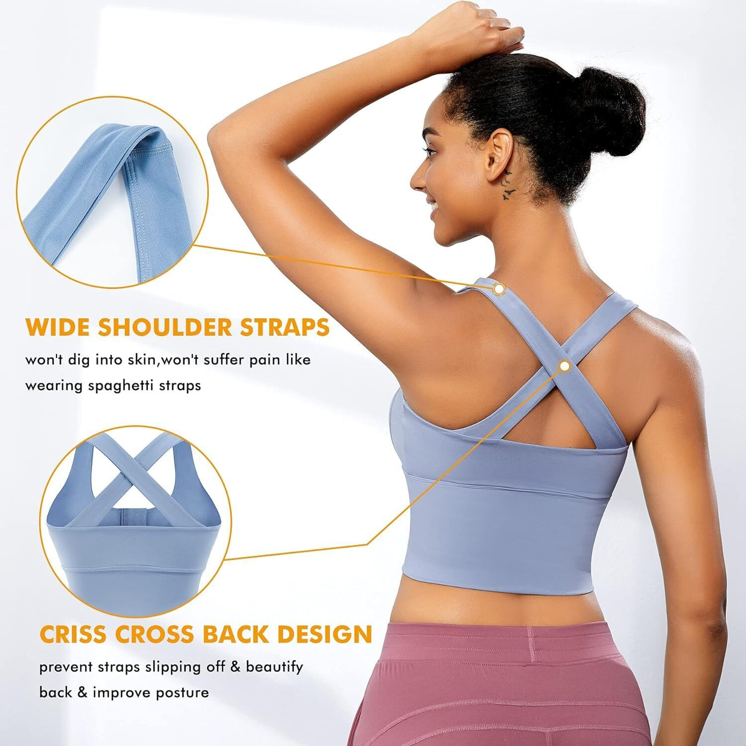 Glamoras Women Polyester Spandex High Impact Front Zip Sports Bra Longline Fitness Criss Cross Back Crop Tops Tank Gym Yoga Workout, Size M-4Xl Sky Blue