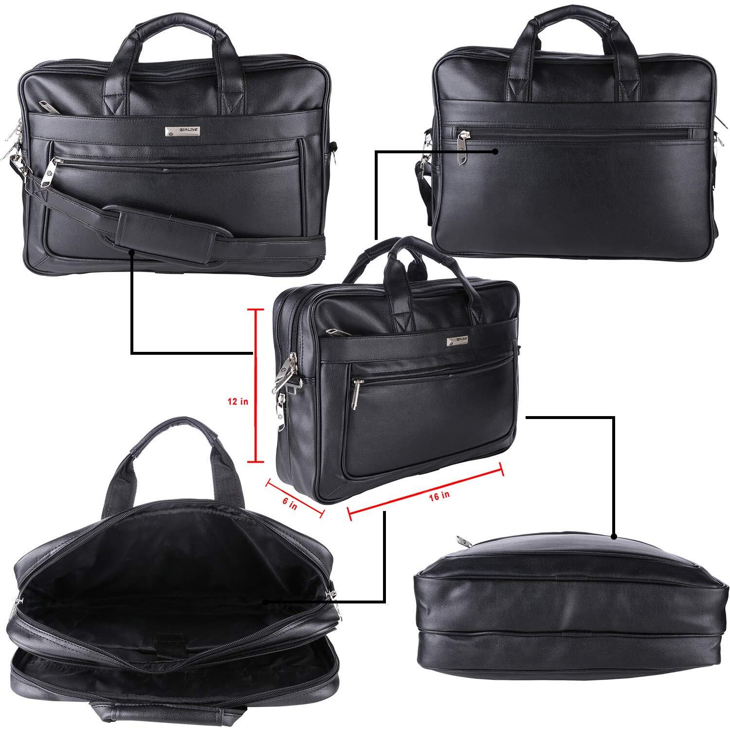 Zipline Office Faux Leather Laptop Bag For Men - Fits 14/15/15.6 Inch Laptop/Tablet Messenger Bags For Mens (1-Black Bag)
