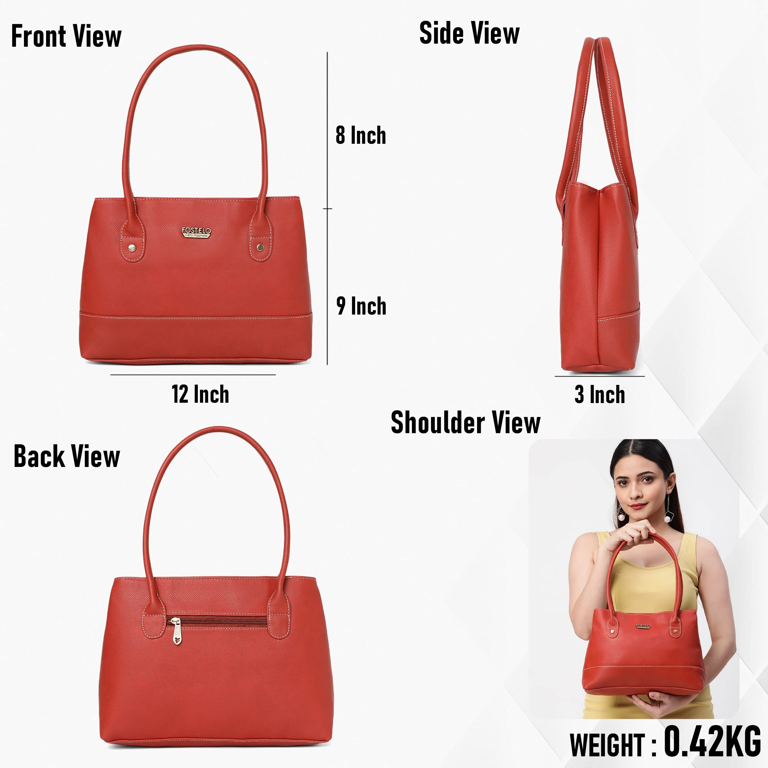 Fostelo Women's Vegan Leather Feathers Handbag Shoulder Hobo Bag Ladies Purse (Red) (Medium)