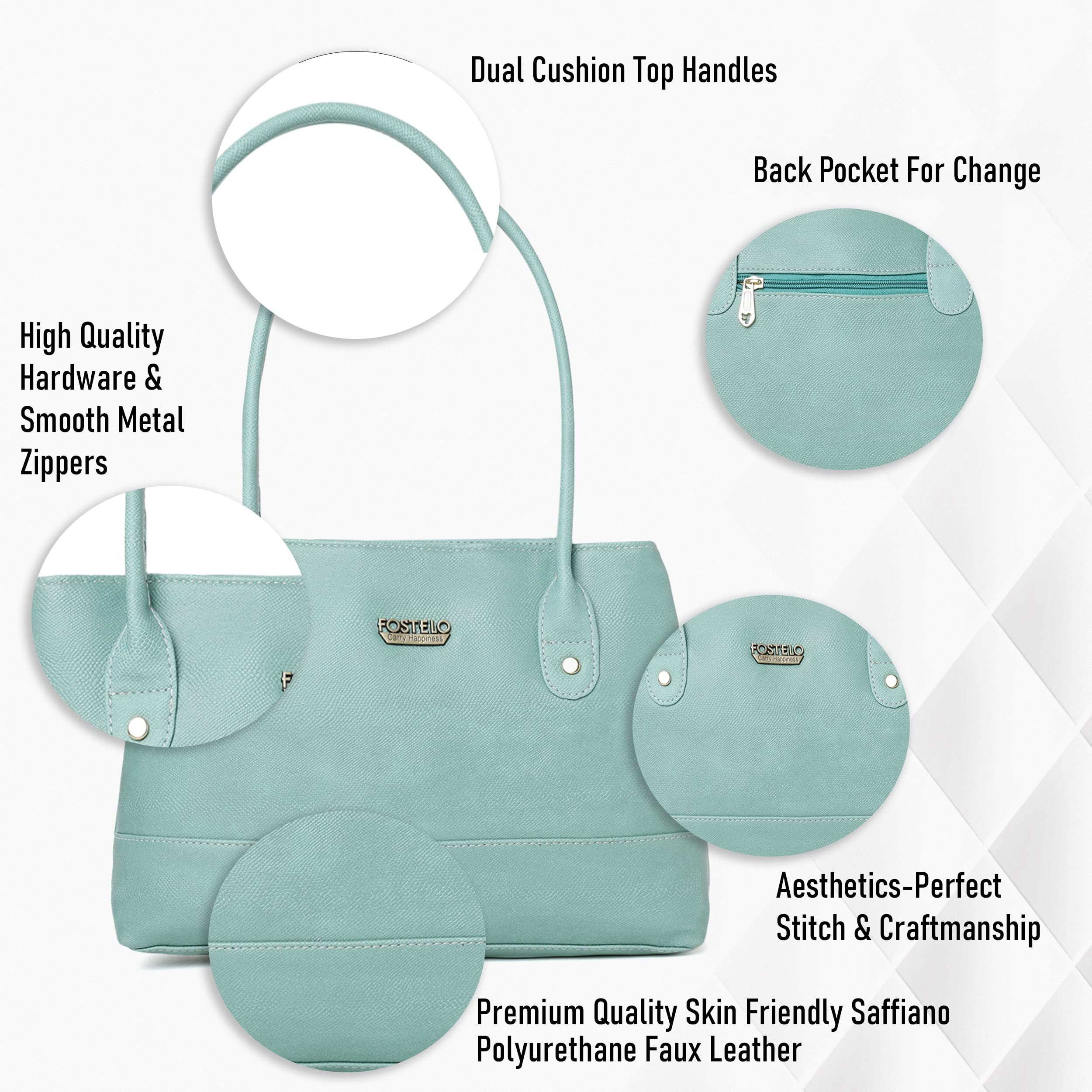 Fostelo Women's Vegan Leather Feathers Handbag Shoulder Hobo Bag Ladies Purse (Light Grey) (Medium)