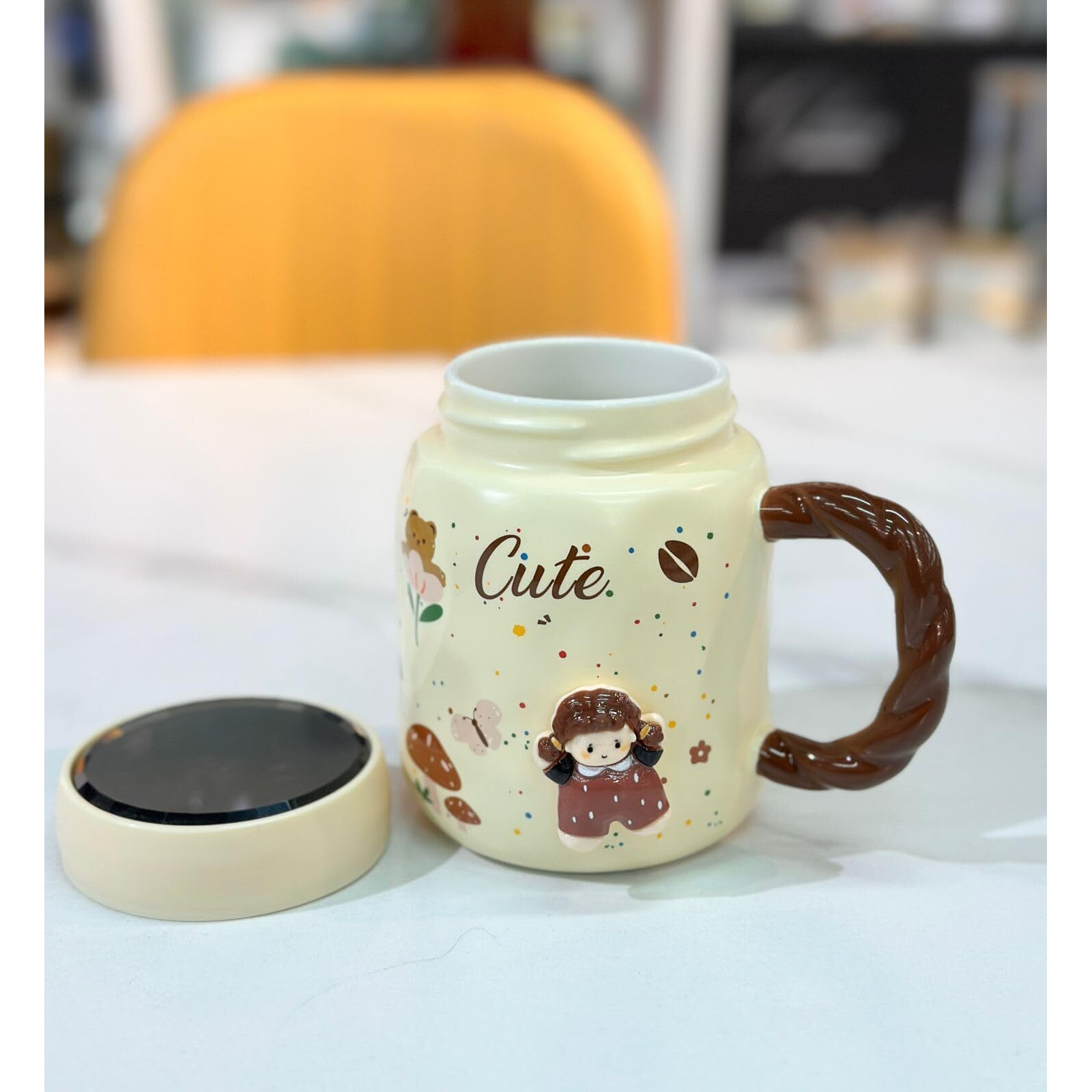 Vasukie Panda Coffee Mug With Lid & Glass Spoon, Mugs For Coffee, Rakhi For Brother, Birthday Gift, Ceramic Mug, 3D Panda Coffee Mug (420Ml  Panda White) (Cute Mug)