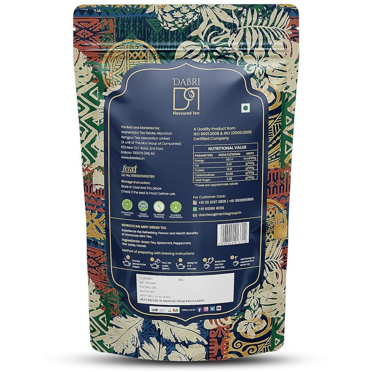 Dabri Moroccan Mint Green Tea 200Gm For Help For Weight Management, Reduce Stress & Maintain Blood Pressure, Loose Leaves (Pack Of 2-100Gm Pouch Each)