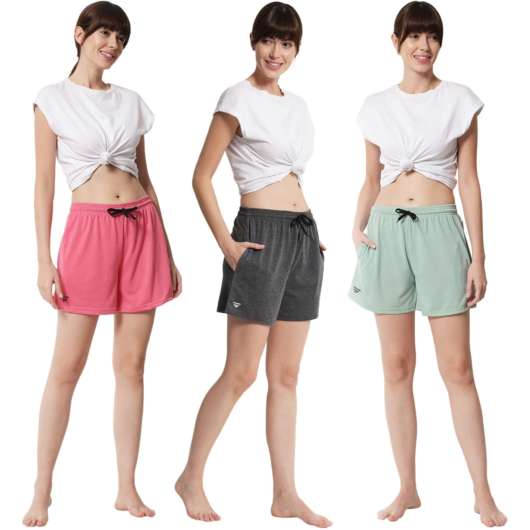 Fflirtygo Women's Shorts | Shorts For Women Short Pant For Women | Charcol Grey, Pista Green & Pink Shorts | Women Shorts Night Wear | Sports Shorts For Woman Combo (Pack Of 3)
