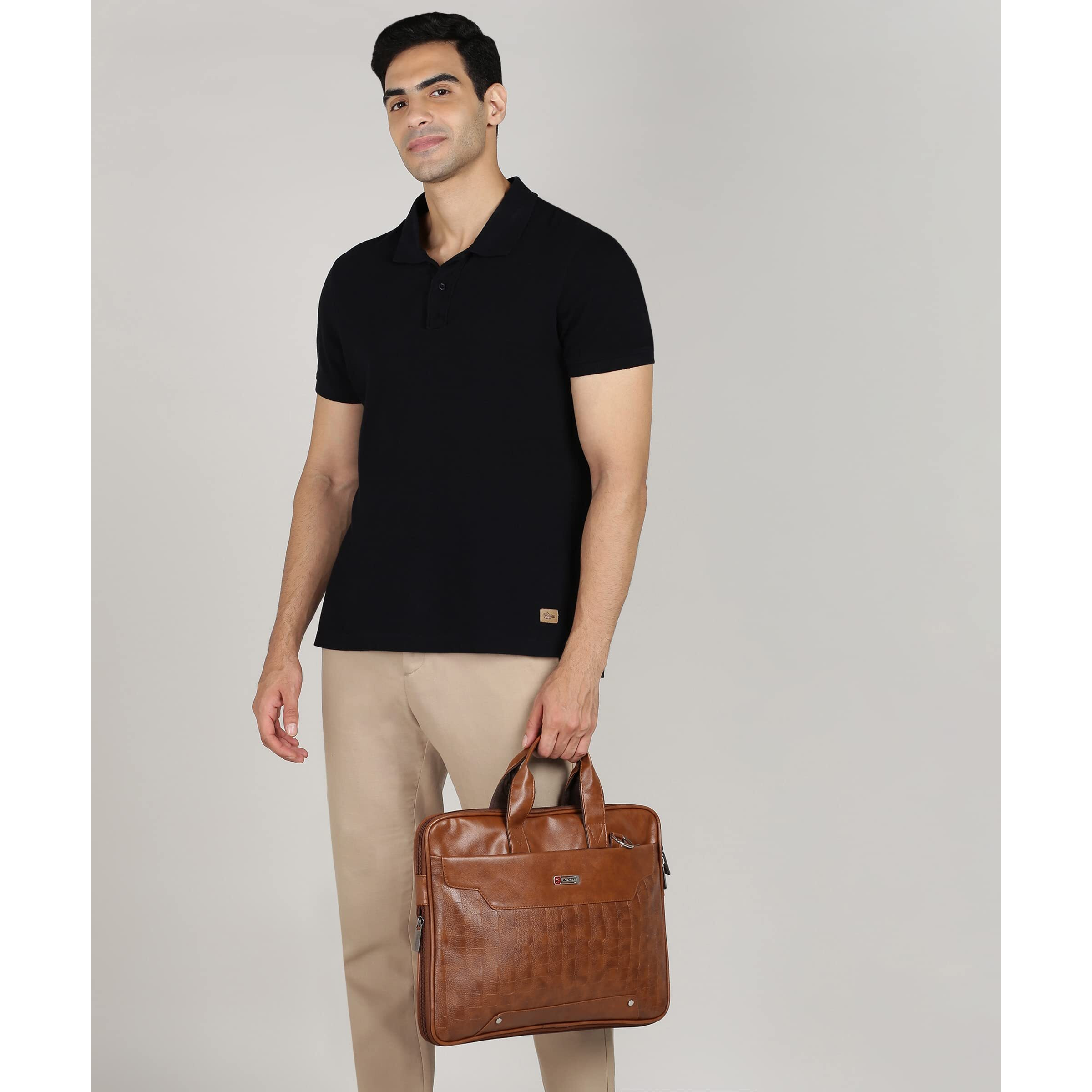 Zipline Office Faux Leather Laptop Bag For Men - Fits 14/15.6/16 Inch Laptop Messenger Bags For Mens (1-Tan Bag)