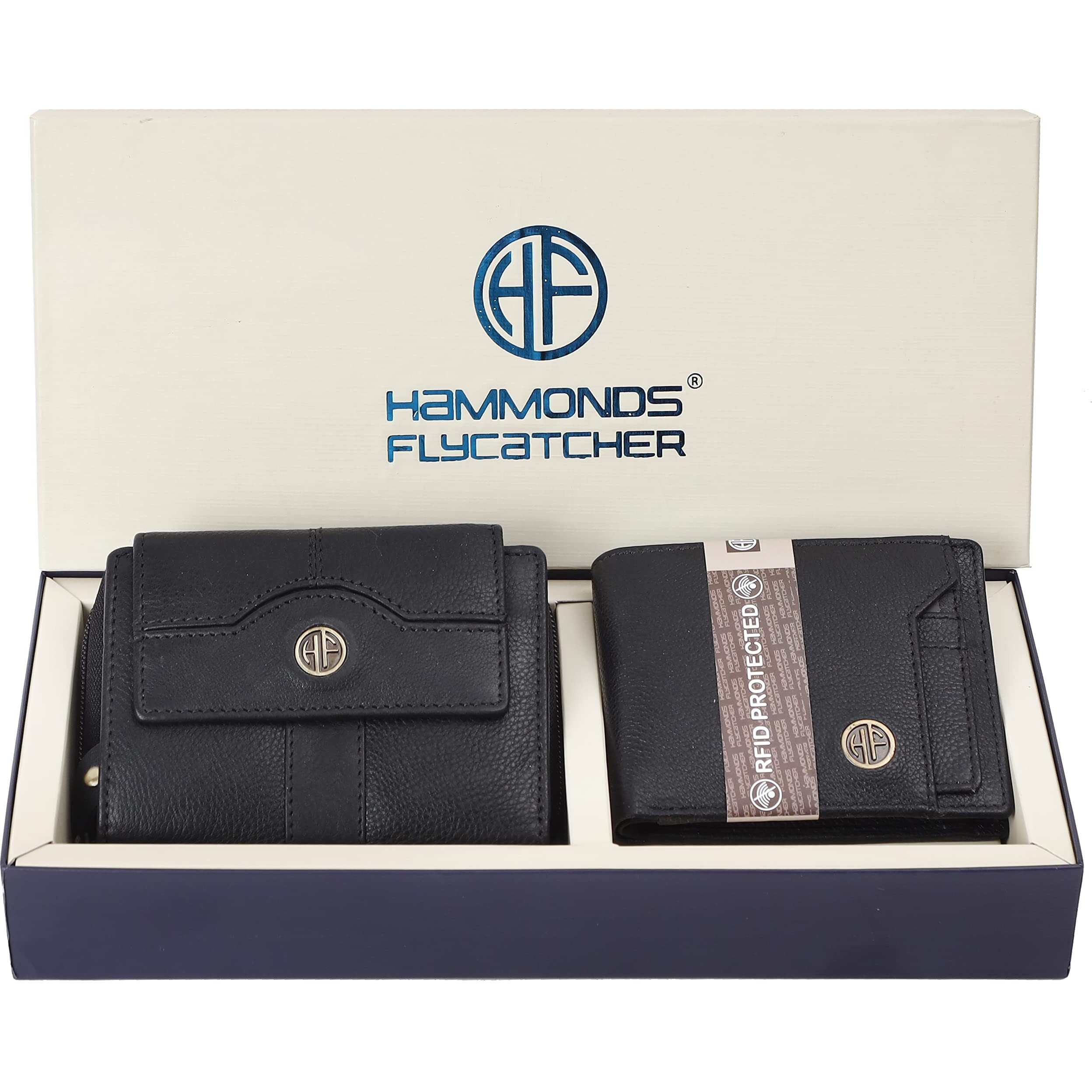 Hammonds Flycatcher Leather Wallet Combo Gift Set - Valentine Gift For Boyfriend And Girlfriend - Men's And Women's Wallets With Multiple Card Slots - Couple Gifts For Anniversary