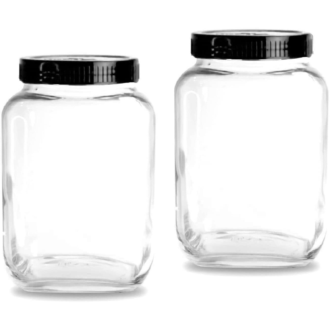 Brezzycloud Glass Cubical Square Transparent Glass Jar With Lid & Containers Kitchen Pantry, Snacks, Masala, Jams, Pickles, Cookies, Dry Fruits, Coffee Beans Storage With Black Lid, 3 Ltr, Set Of 2