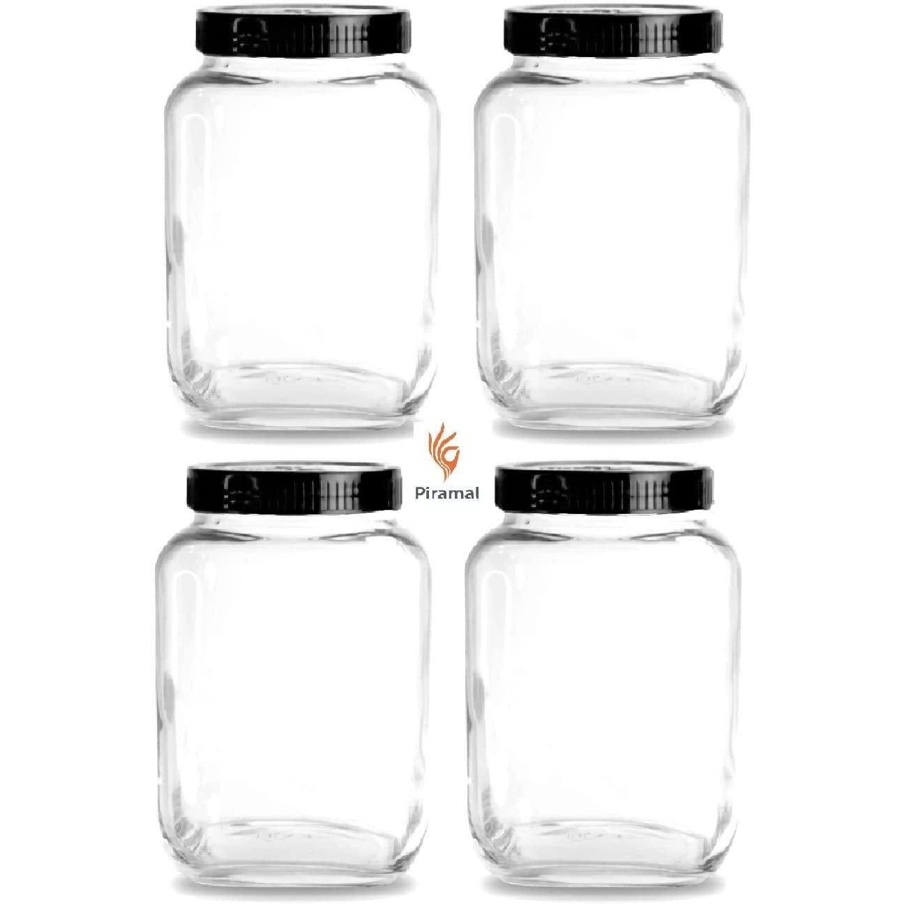Brezzycloud Glass Cubical Square Transparent Glass Jar With Lid & Containers Kitchen Pantry, Snacks, Masala, Jams, Pickles, Cookies, Dry Fruits, Coffee Beans Storage With Black Lid, 3 Ltr, Set Of 2