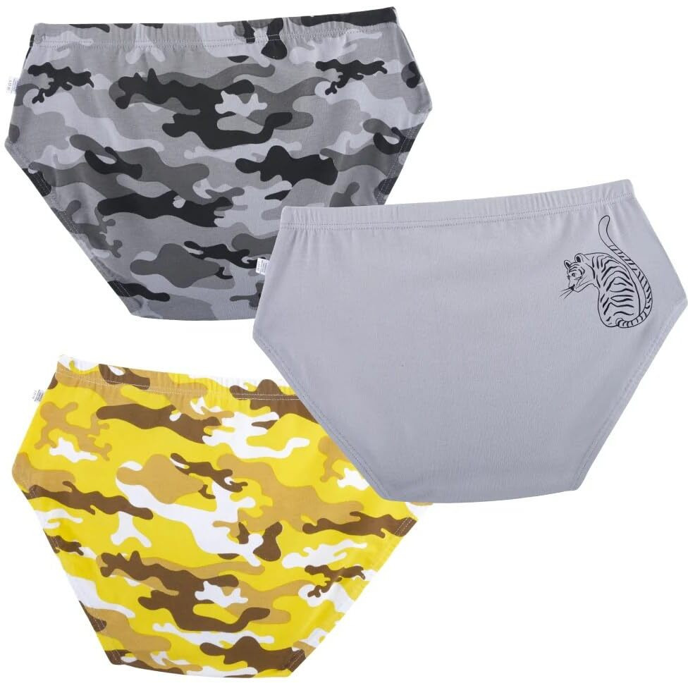 Yougotplanb 100% Cotton Camouflage Sports Brief For Boys | 100% Cotton | Breathable & Stretchable | Soft Elastic | Antibacterial & Antimicrobial| Pack Of 3 Multicolour | 8-10 Years
