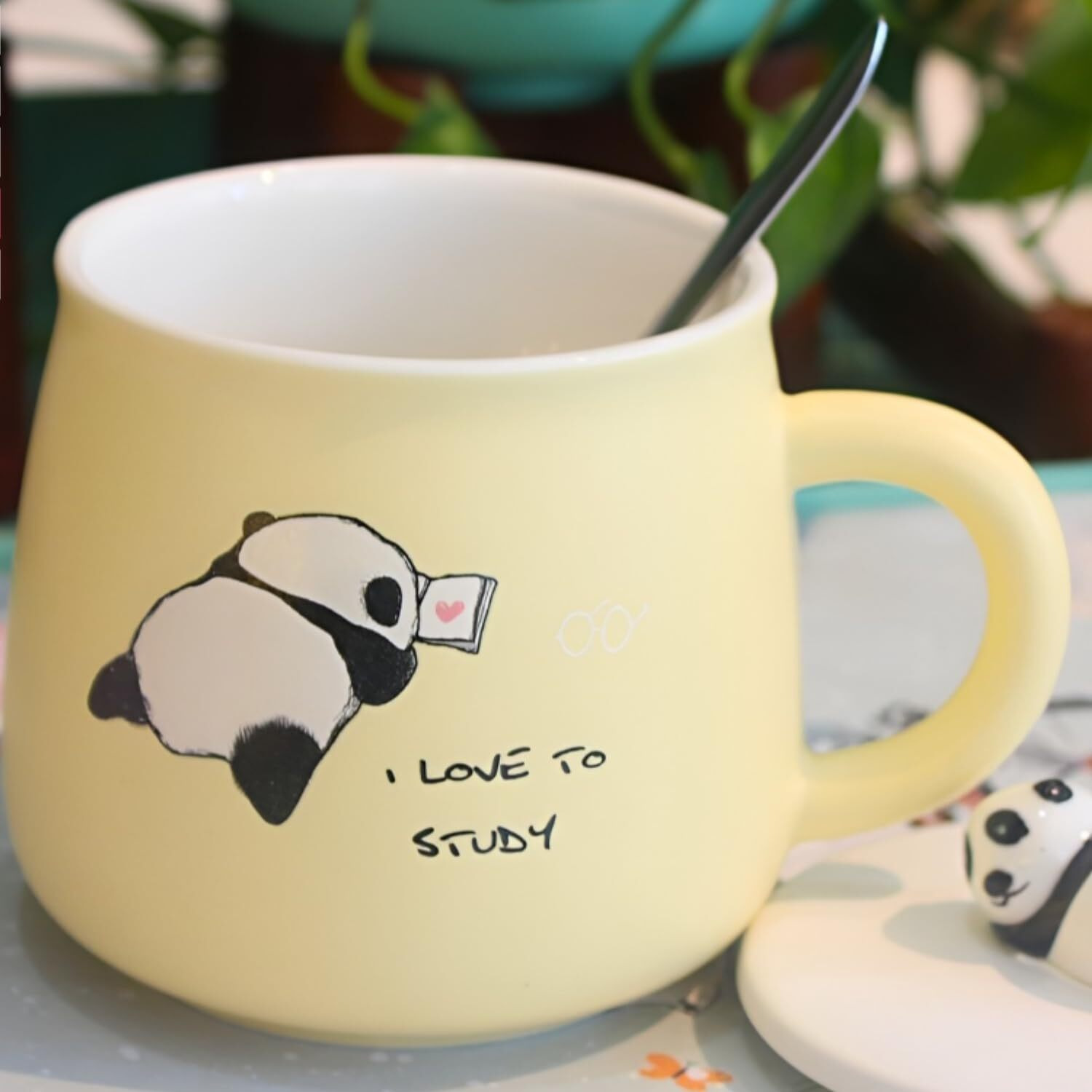 Nyrwana Coffee Mug, Gift Items For Women, Birthday Gift For Girlfriend, Mugs For Gift, Unique Gift For Women, Cups And Mugs, Gift For Women Birthday Special, Panda Mug With Lid And Spoon (Yellow)