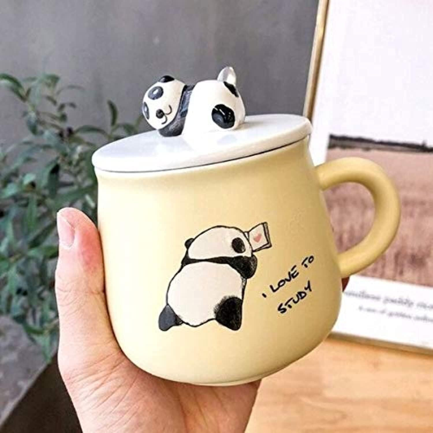Nyrwana Coffee Mug, Gift Items For Women, Birthday Gift For Girlfriend, Mugs For Gift, Unique Gift For Women, Cups And Mugs, Gift For Women Birthday Special, Panda Mug With Lid And Spoon (Yellow)