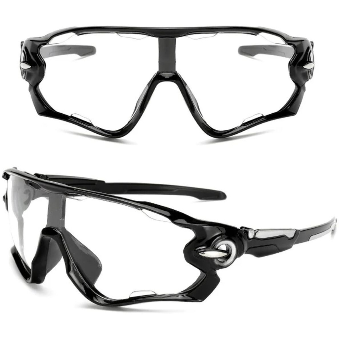 Huvora Uv Protected Sports Mirrored Wraparound Sunglasses For Cycling Cricket Riding Running Men Women Stylish Hydrophobic Lens With Full Coverage Protection Anti Glare Goggles (Clear Black)