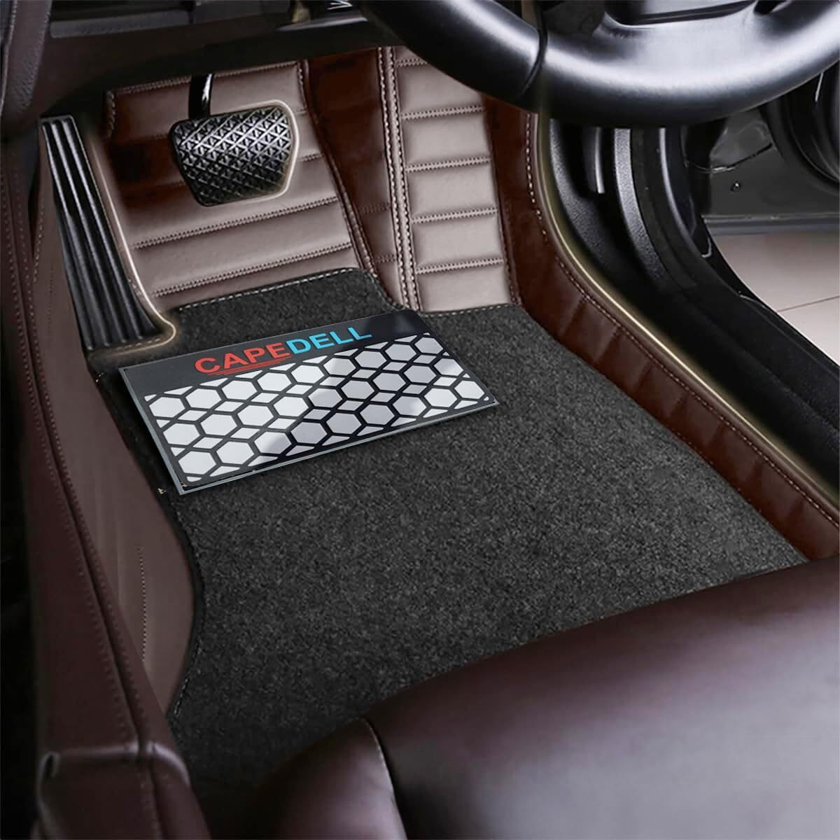 Capedell Premium 9D Car Floor Mats Compatible For M Benz Gls 400D(2020-24) ||Luxury Leather Double Layered Car Floor Mat||Set Of 4 Pcs||Water Resistent||Color -Full Coffee