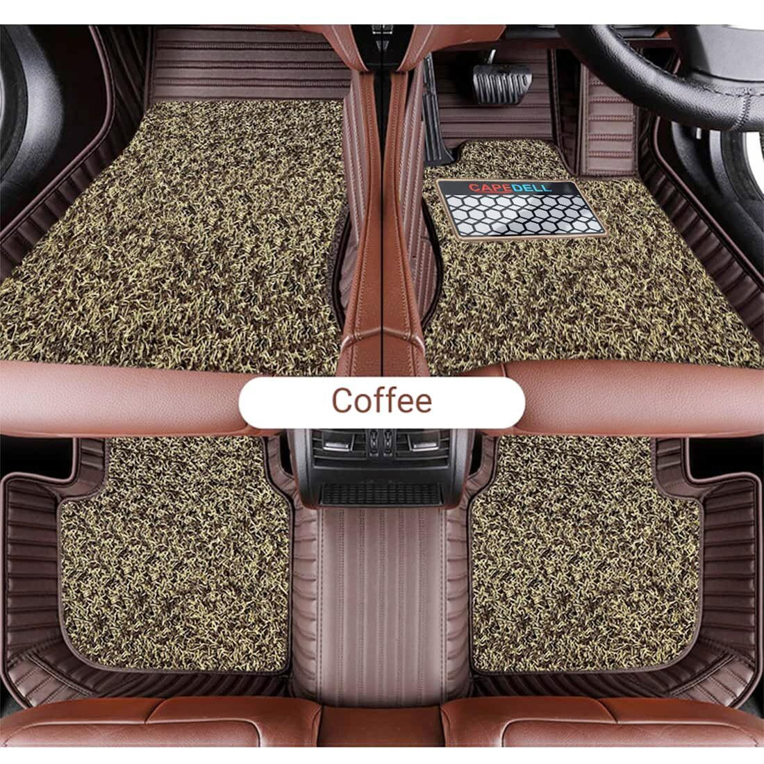 Capedell Premium 9D Car Floor Mats Compatible For M Benz Gls 400D(2020-24) ||Luxury Leather Double Layered Car Floor Mat||Set Of 4 Pcs||Water Resistent||Color -Full Coffee
