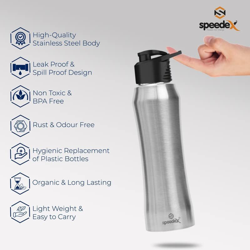 Speedex Stainless Steel Water Bottle 1 Litre, Leakproof Sipper Cap 1 Ltr, Matt, Bottles 1+ Litre For School, Gym, Office, Boys, Girls, Men, Women, Kids, Fridge 1Ltr - 1000 Ml - Set Of 3