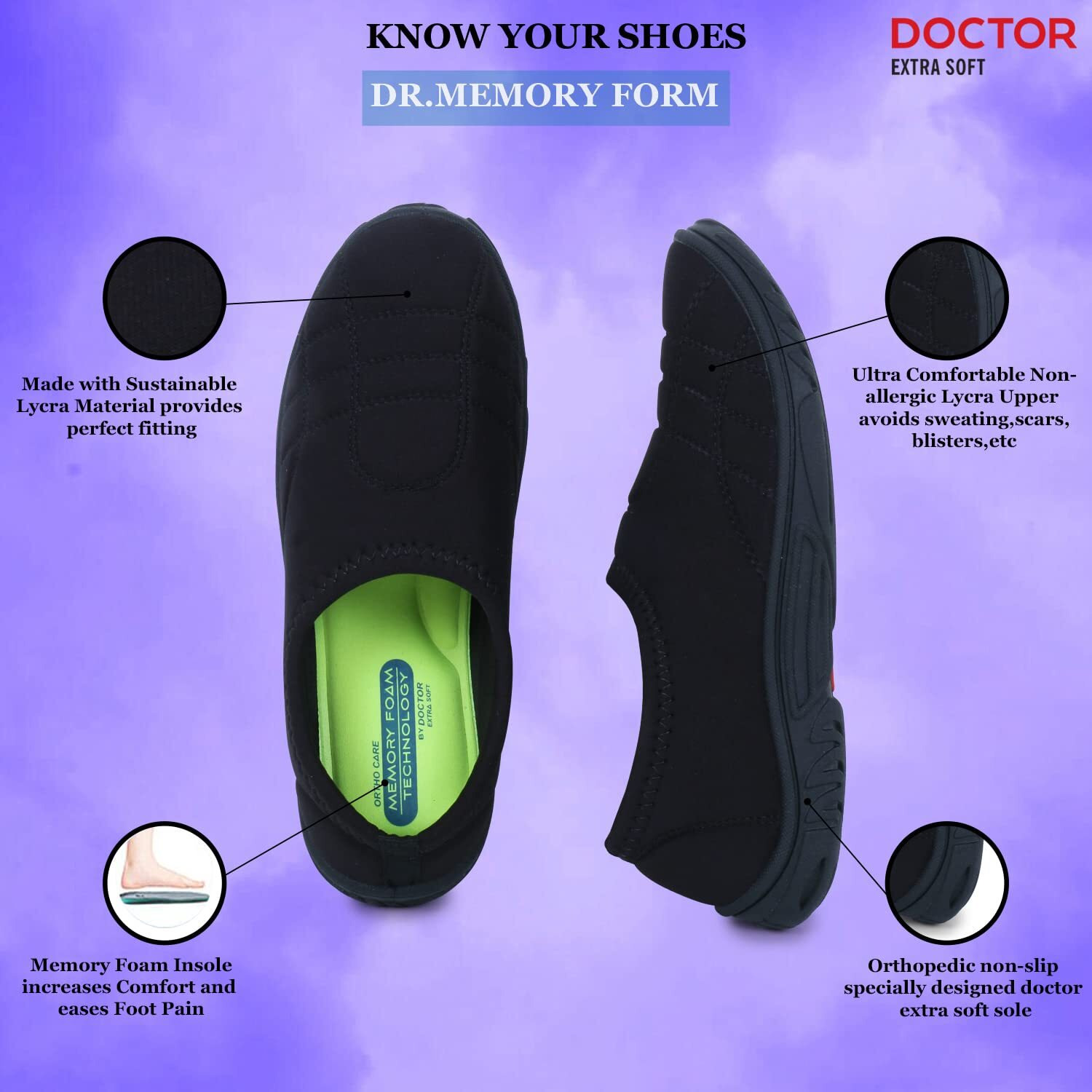 Doctor Extra Soft Memory Foam Women's Shoes For Walking Gym Training,Casual, Sports,Slip-On,Lightweight Lace Up Athletics Slipon Running Sneaker For Ladies And Girls (Black, Numeric_10)