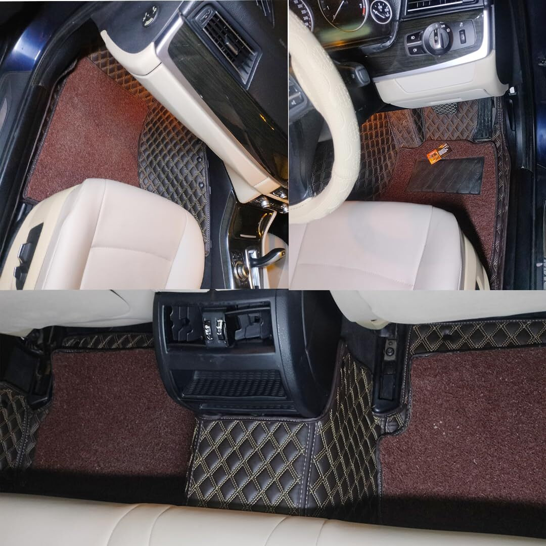 Capedell Ultra Premium 7D Car Floor Mats Compatible For Carnival Limousine Plus 2024||Luxury Leather Double Layered Mat||Set Of 4Pcs||Waterproof And Washable||Color -Coffee With Golden(Coffee Grass)