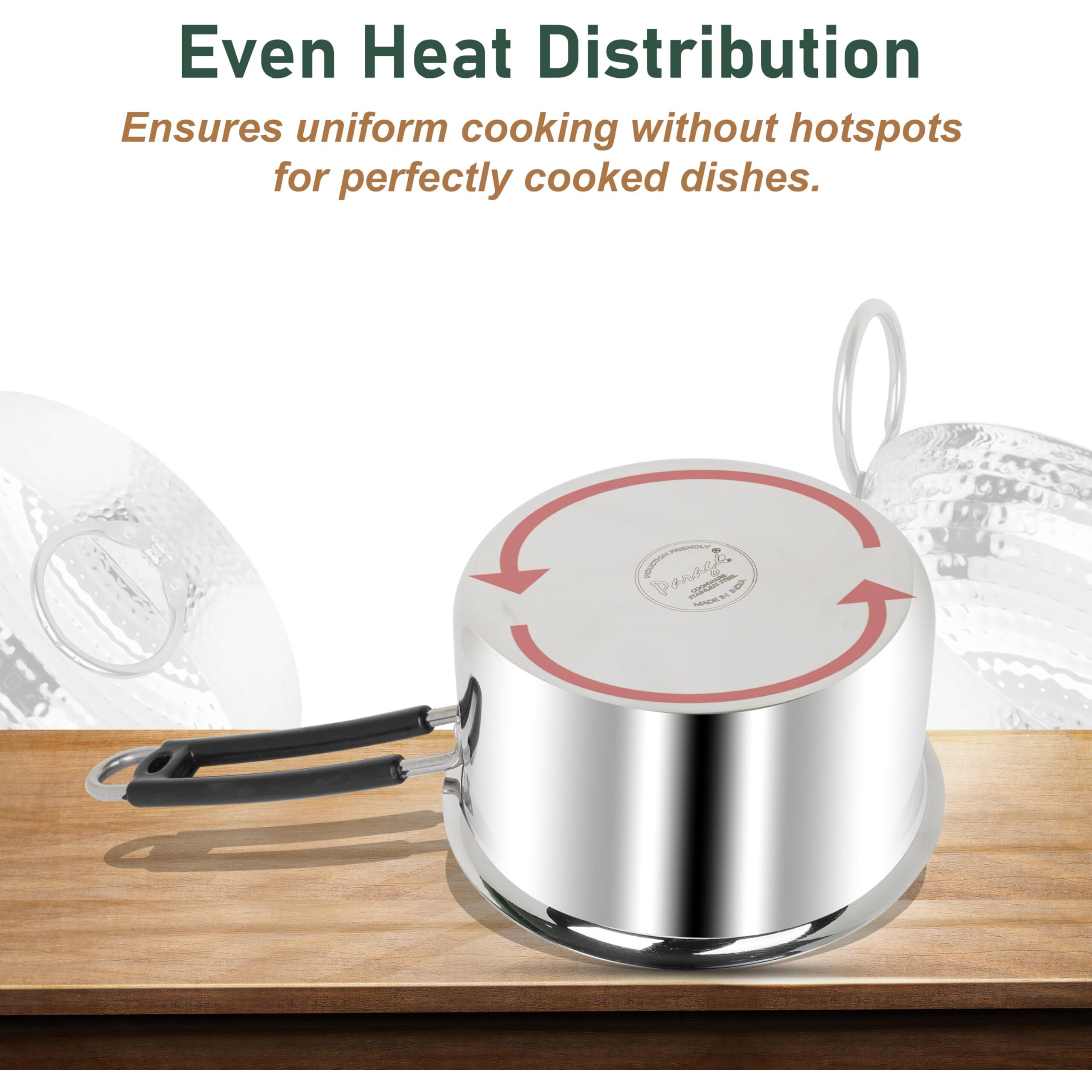 Parage 2 Pieces Stainless Steel Sauce Pan, Tea Pan, Milk Pan Heavy Guage With Heat-Resistant Wire Handle Induction & Gas Stove Friendly (1 Ltr & 1.25 Ltr, Silver)