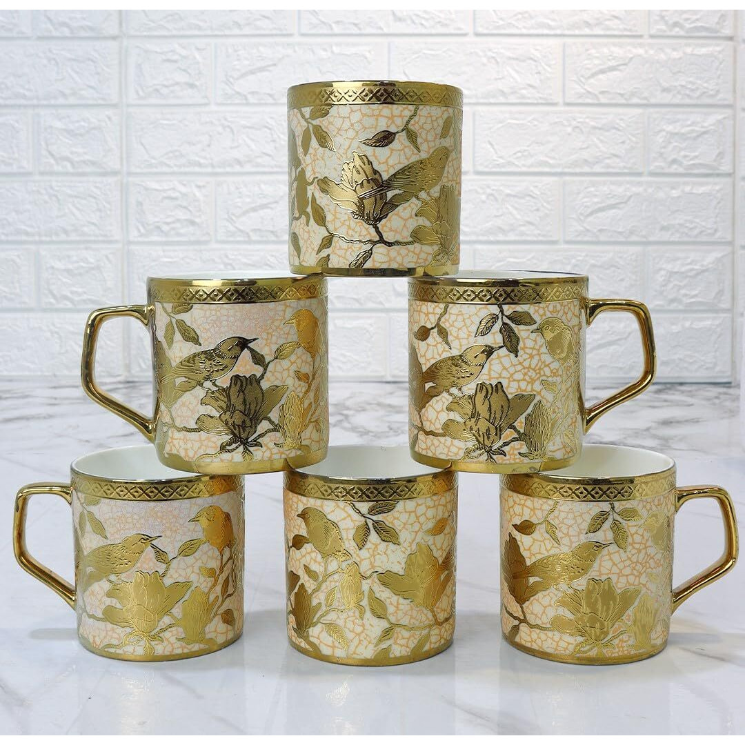 Femora Bone China Gloden Tea Cup (Weaver Love Glod), 160 Ml, Gold