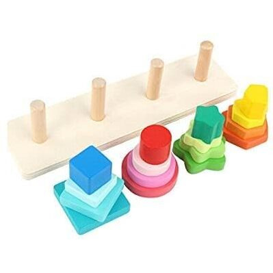 Verat Wooden Clock Teaching Time Number Blocks Shape Color Stacking Sorting Montessori Early Learning Educational Toy | Gift For 3 Year Old Toddler Baby Kids (Domino Block 1)