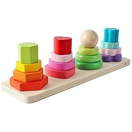 Verat Wooden Clock Teaching Time Number Blocks Shape Color Stacking Sorting Montessori Early Learning Educational Toy | Gift For 3 Year Old Toddler Baby Kids (Domino Block 1)