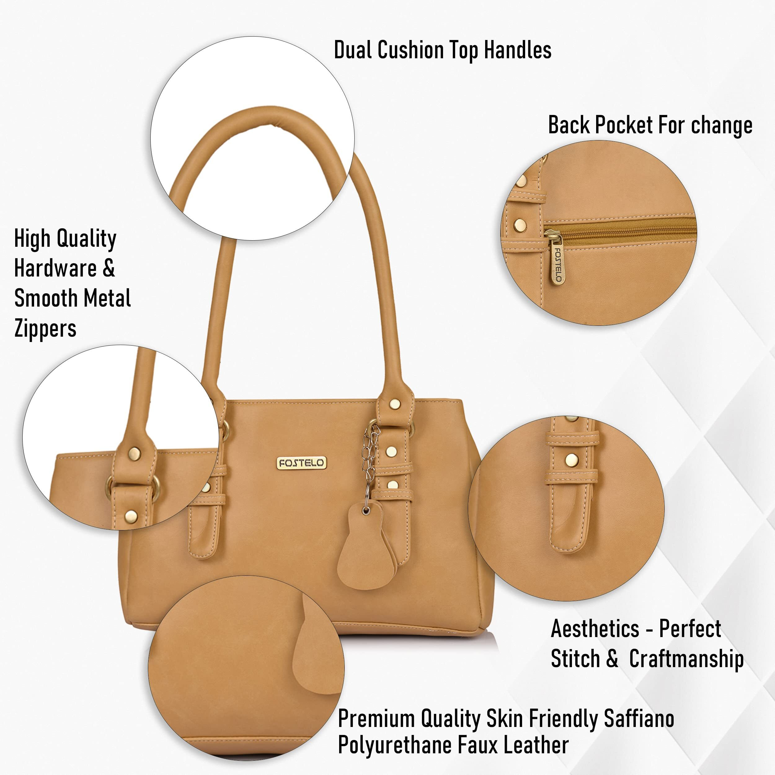 Fostelo Women's Vegan Leather Westside Handbag Shoulder Hobo Bag Ladies Purse (Beige) (Large)