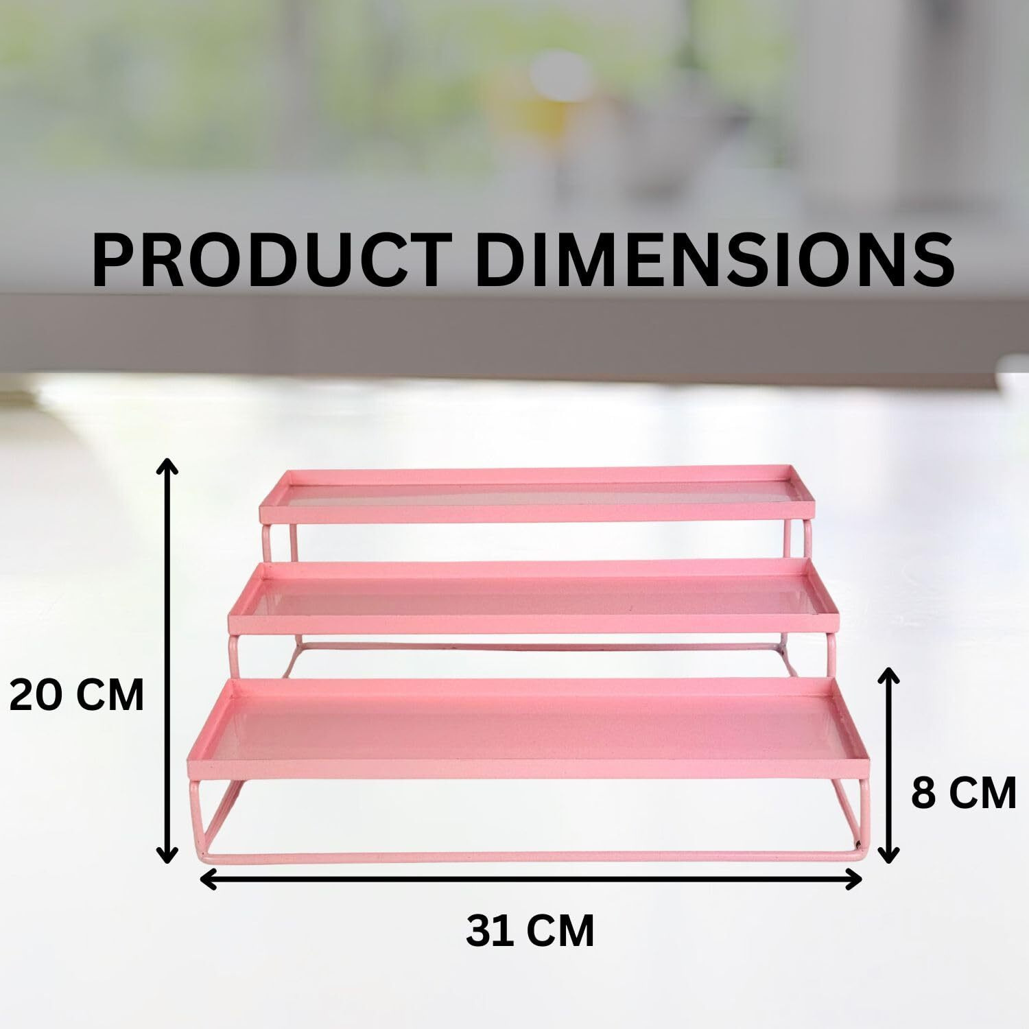 Go Hooked Metal Standing Rack 3-Tier Countertop Organizer | Spices Organizer | Bathroom Essentials | Vanity Storage | Decorative Use | Cosmetic Makeup Storage (Pink) Pack Of 2