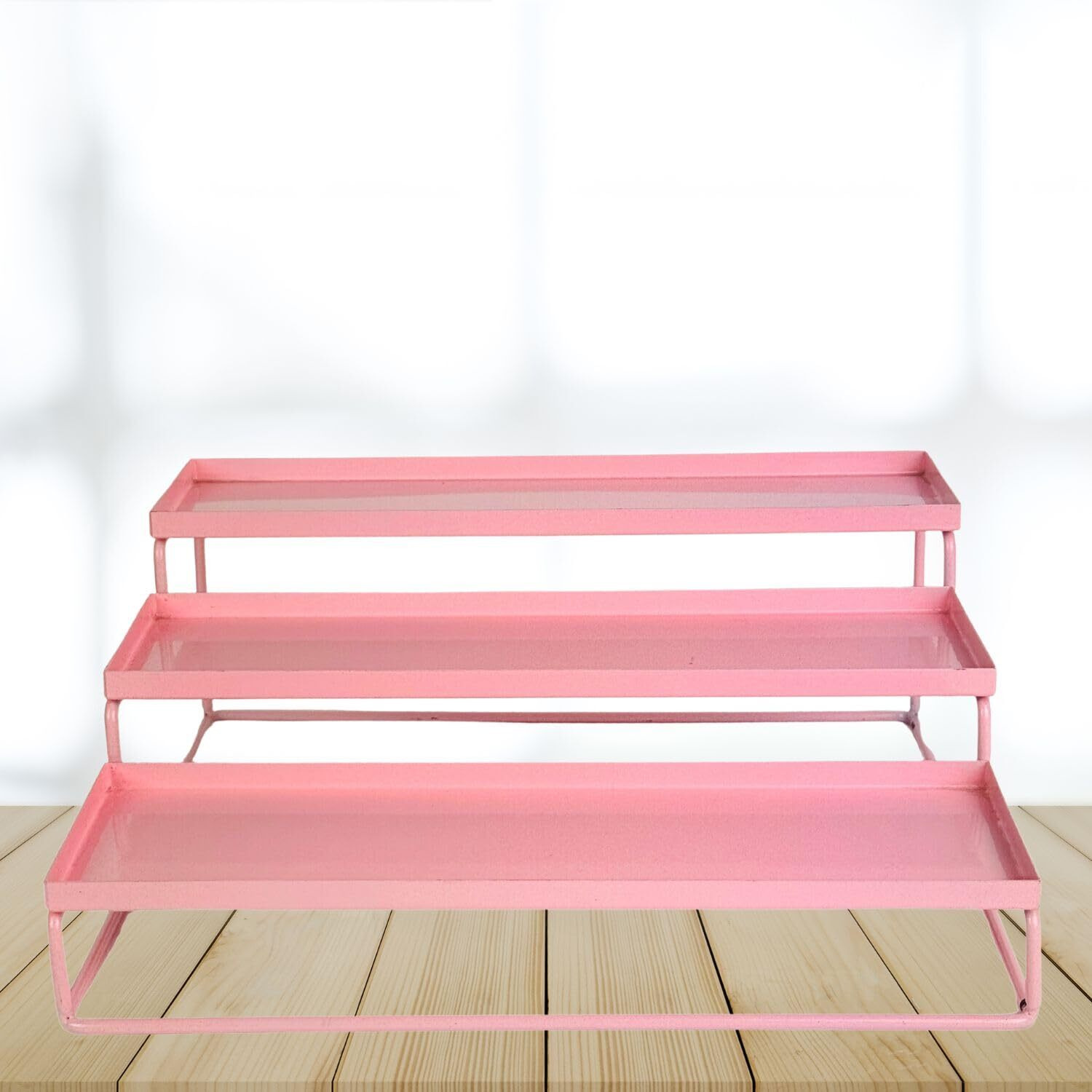 Go Hooked Metal Standing Rack 3-Tier Countertop Organizer | Spices Organizer | Bathroom Essentials | Vanity Storage | Decorative Use | Cosmetic Makeup Storage (Pink) Pack Of 2