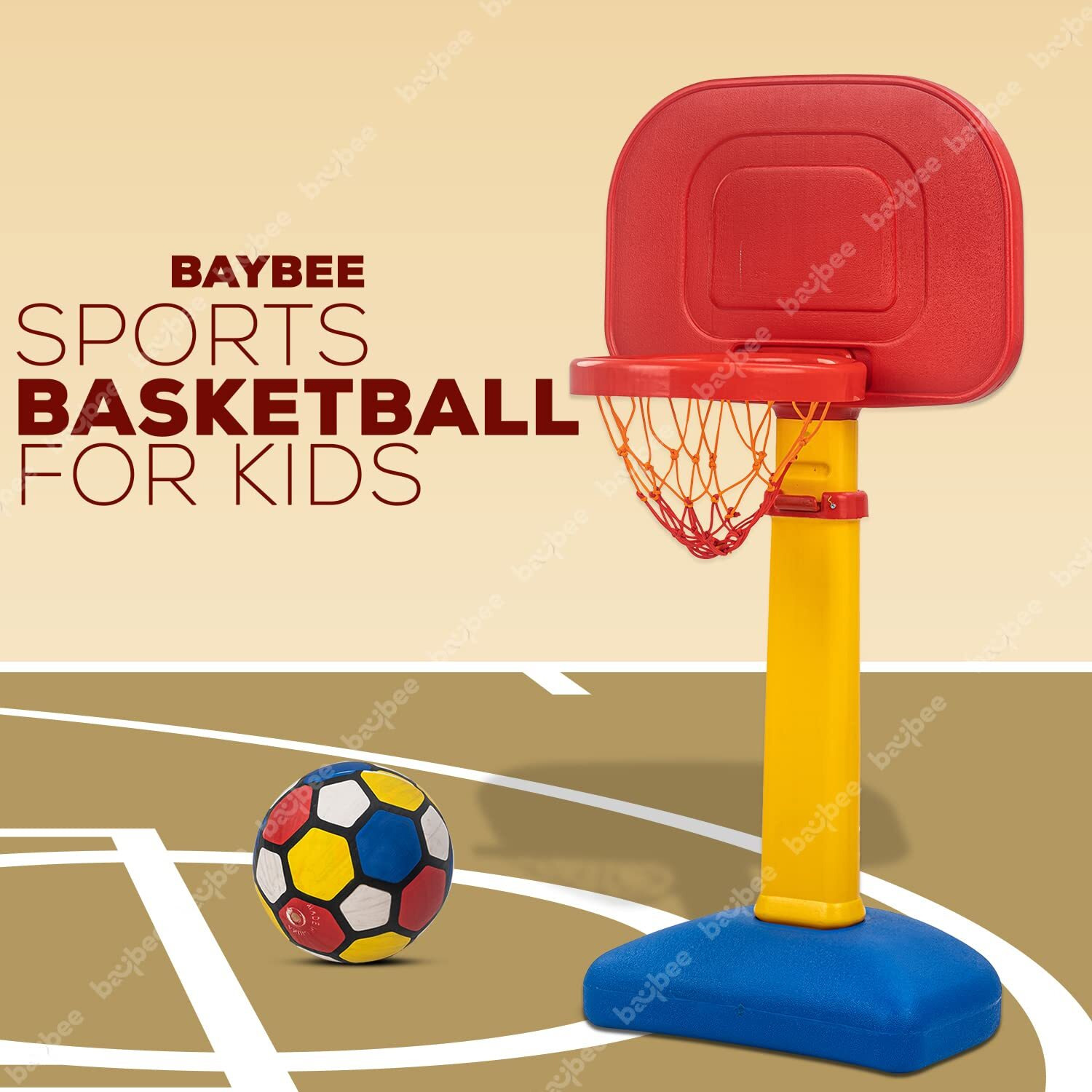 Baybee Multi Activity Sports Basketball For Kids/Outdoor & Indoor Games For Kids/Adjustable Basketball Set Toys With Ball/Multicolor Toys Kids Basket Ball For Babies (Classic,Multicolor)