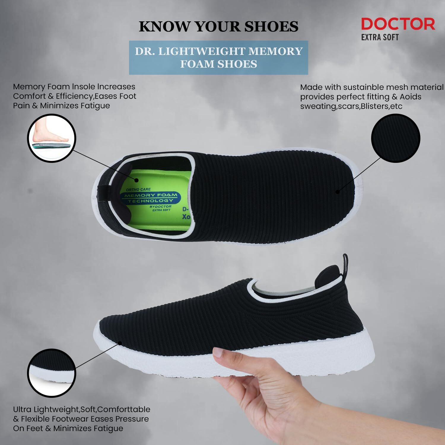 Doctor Extra Soft Lightweight Memory Foam Women's Shoes | Walking,Gym,Training,Running,Casual,Sports,Athletics| Stylish,Flexible,Comfortable| Slip-On,Loafers,Lace-Up,Sneaker For Ladies & Girls D-1004