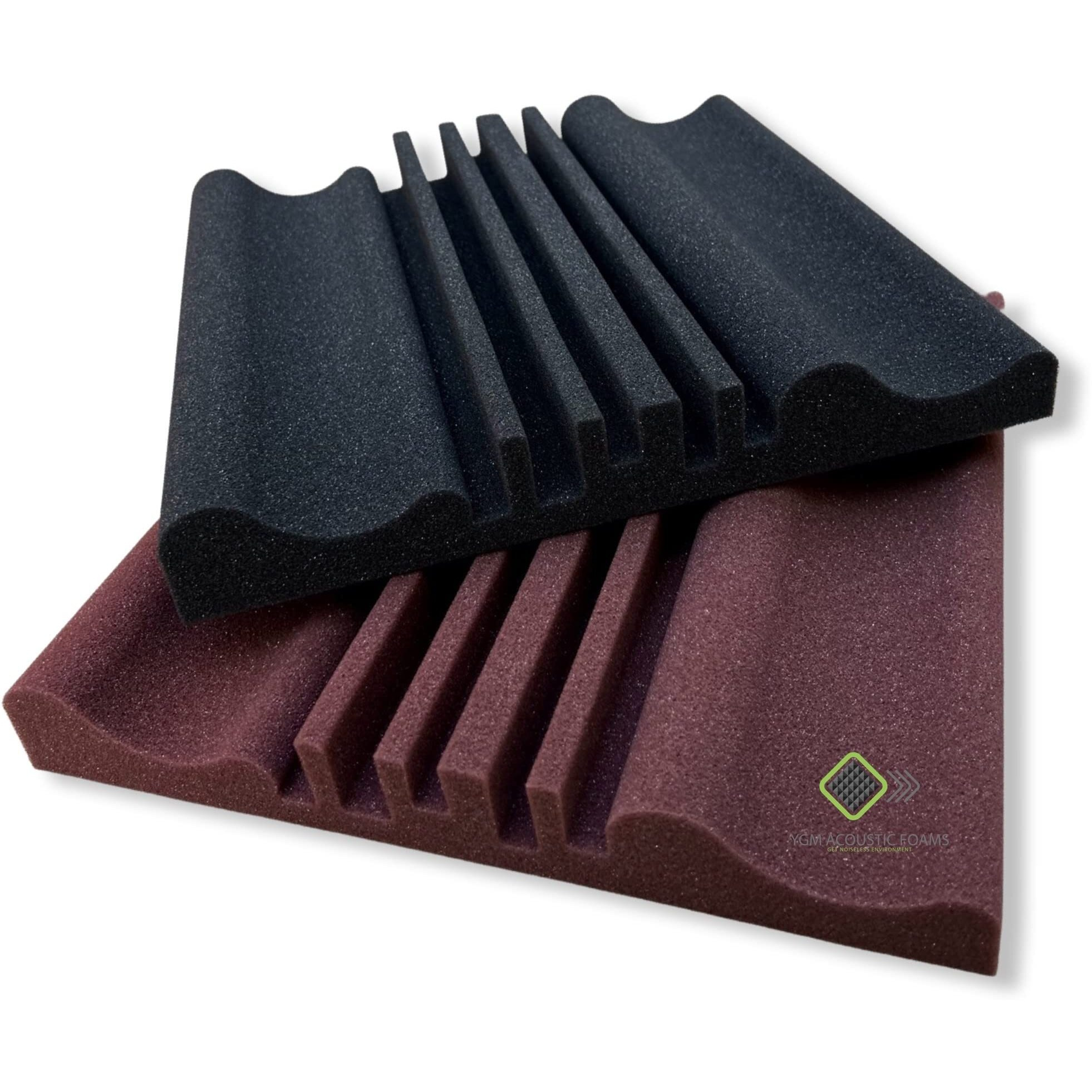 Ygm Acoustic Foams Wave Diffuser Premium Studio Absorption Foam Wall Panel - Pack Of 6, Coffee (Brown)+ Black, 12'' X 12'' X 2'' Broadband Sound Absorber - Periodic Groove Structure