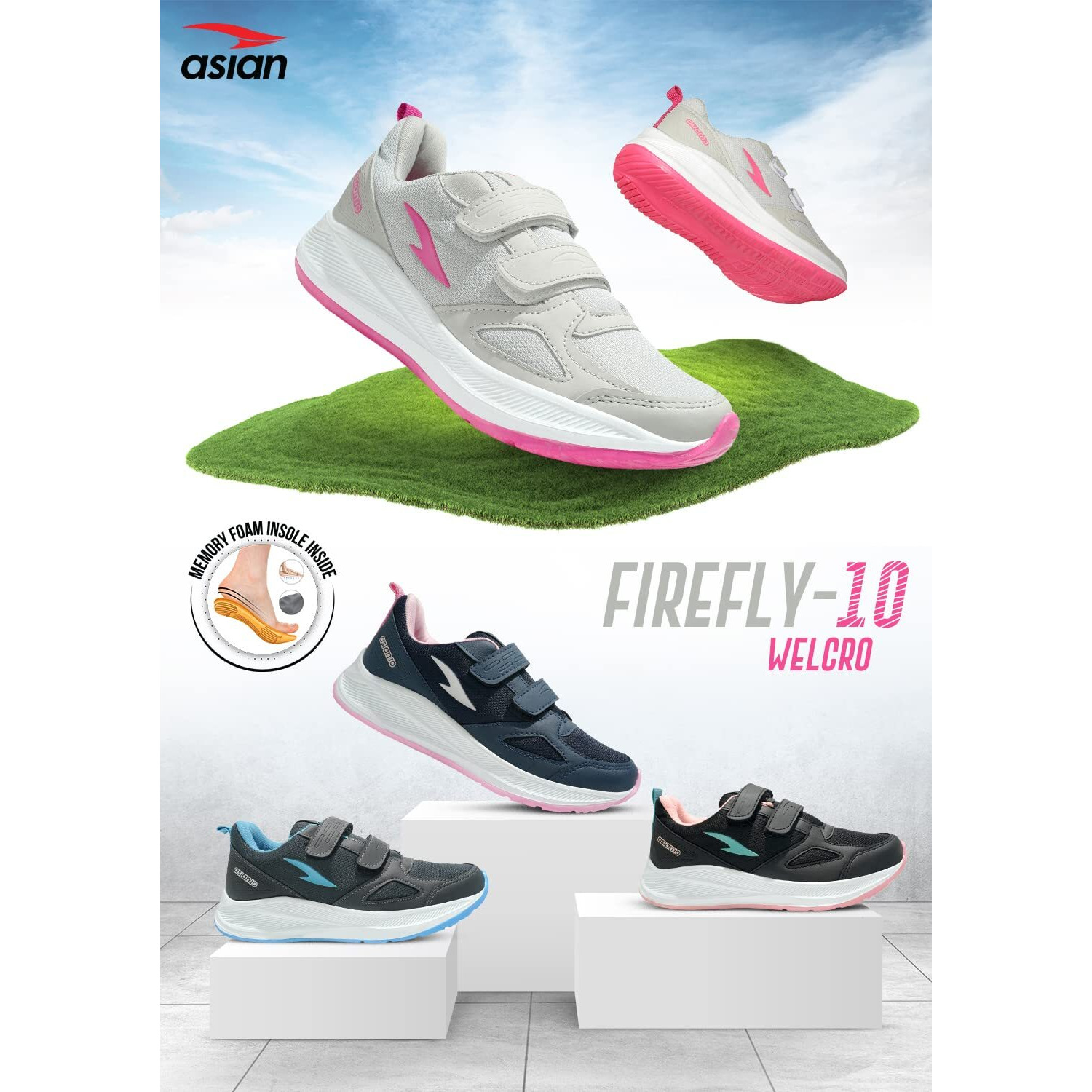 Asian Firefly-10 Sports & Casual Slip-On Lightweight Shoes For Women & Girl's, Multicolor - 7 Uk